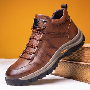 Men's New Fashion Mid-top Casual Shoes Lace-up Outdoor Hiking Leather Boots