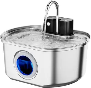 Cat Water Fountain Stainless Steel - Wireless 3.2 L/108 oz Battery Operated Automatic Pet Drinking Fountain for Cats - Cordless Water Dispenser with 4000 mAh Rechargeable Battery (1 Filter)