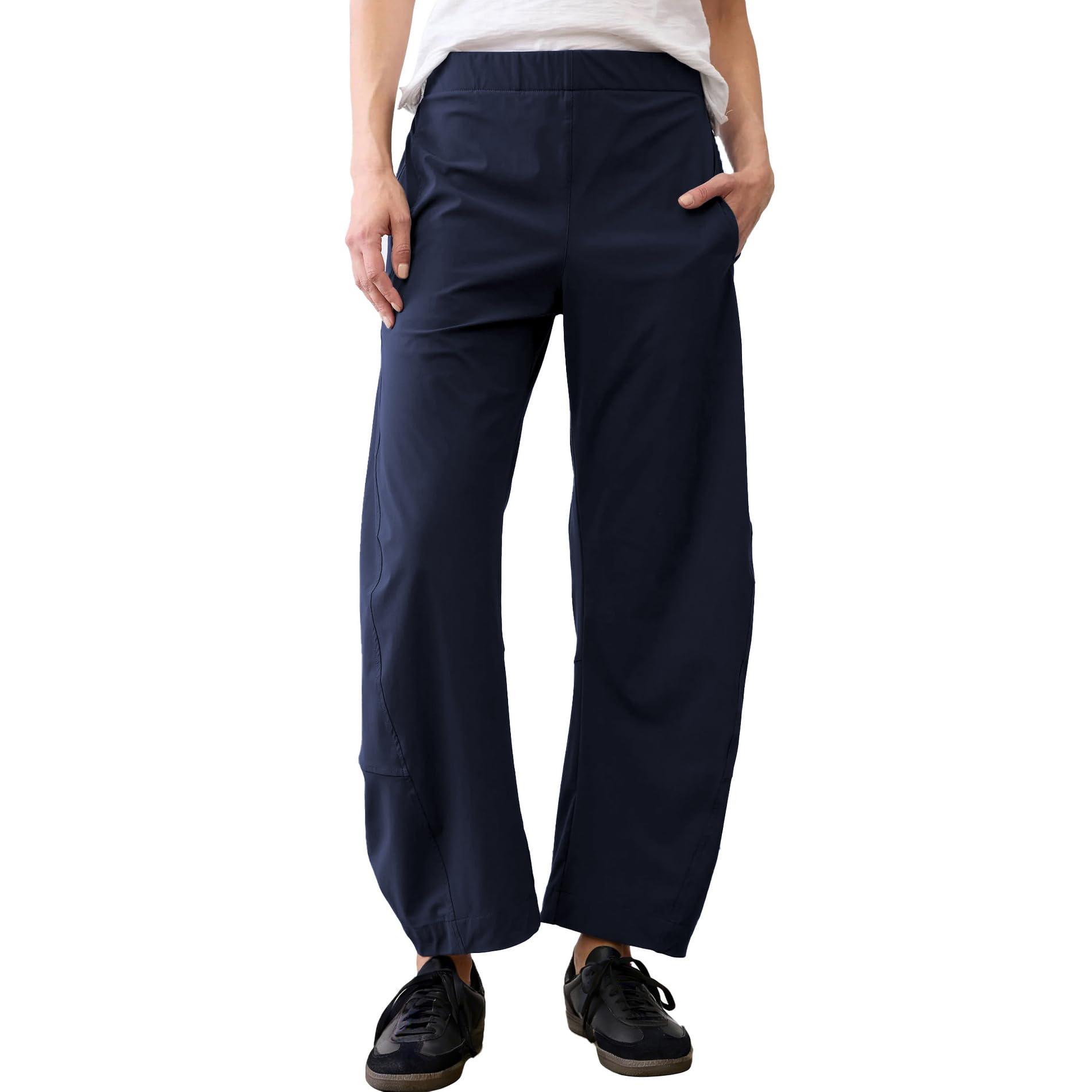 JGS1996 Women's Mid Rise Barrel Pants Elastic Back Waist Tapered Trousers with Side Pockets Baggy Lounge Bottoms True to Size for Daily Travel & Back to School Breathable Fabric