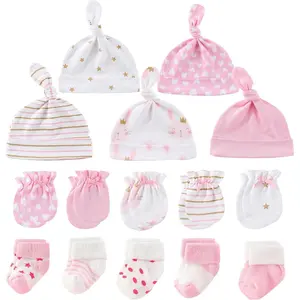 KF5-KC04     Newborn Baby Boy Girl Caps Mittens Socks Set Cotton Baby Essentials Accessories (Hats+Gloves+Socks)