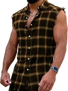 Men's Casual Flannel Plaid Sleeveless Shirt, Faux Fur Trim Hem, Classic Plaid Single Row Four-Button Vest, Ideal for Streetwear & Beach Holidays
