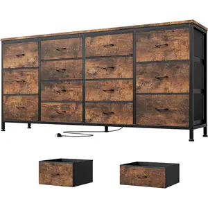 14 Drawer Dresser, 63 in Fabric Dresser TV Stand with Power Outlet for 65 70 75 in TV, Long Entertainment Center for Bedroom, Closet, Living Room, Entryway