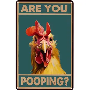 Chicken Are You Pooping Funny Tin Sign Retro Tin Signs for Home Bathroom Garden Yard Outdoor Decoration 8×12 Inches