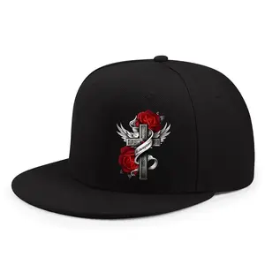 Flat Brimmed Hip Hop Baseball Cap, Featuring a Fun Design of a Red Rose Cross, Adjustable And Styled for Outdoor Street Sports, Suitable for Both Men And Women