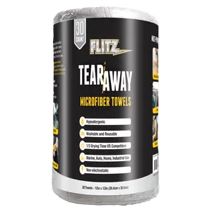 Flitz Tear-Away Microfiber Towels 30 Count Hypoallergenic Dry Clean Polishing Non-Electrostatic Reusable Streak-Free Cloths for Car Boat Home