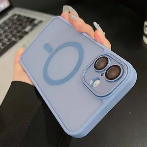 3pcs [1 Phone Case with 2X Clear Screen Protectors] Luxury Magnetic Wireless Charge Phone Case for iPhone 16 15 14 13 12 11 Pro Max Plus Matte Translucent Hard PC Shockproof Camera Lens Protection Cover, Phone Accessory, Stylish Cover