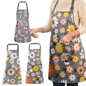 3 Pack Floral Aprons with Pocket, Blooming Womens Aprons Waterproof Adjustable Cooking Apron for Kitchen Gardening