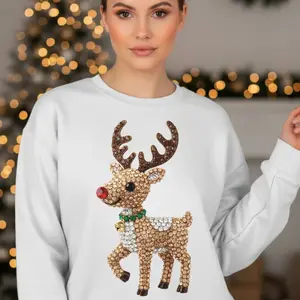 Faux Sequin Reindeer Sweatshirt 50% Cotton Blend