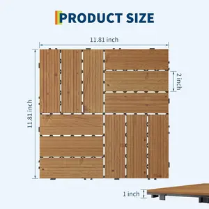 GAOMON 33 Pack Acacia Wood Deck Tiles Interlocking, 12" x 12" (32 Sq ft Total Coverage), Non-Slip Water-Resistant Flooring for Outdoor Patio, Balcony, Poolside-DIY, Indoor & Outdoor Use,Brown