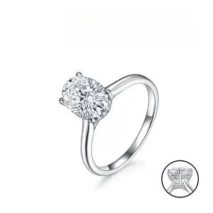 S925 Sterling Silver2CT Oval Cut Moissanite Hidden Halo Ring for Women D VVS1 Stackable Golden Lab-Created Hypoallergenic Wedding Engagement Anniversary Gift Fine Jewelry