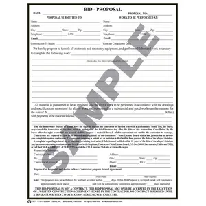 201 - Bid Proposal Contractor Form (Pack of 50 Forms)