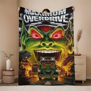 1pc Maximum Overdrive Movie Blanket - Iconic Flame & Green Monster Design, Soft Warm Flannel Bedspread Suitable for Camping, Sofa, Bed, Office - Ideal Gift for Fans, Hypoallergenic & Wrinkle-Resistant---Warm Haven Textiles