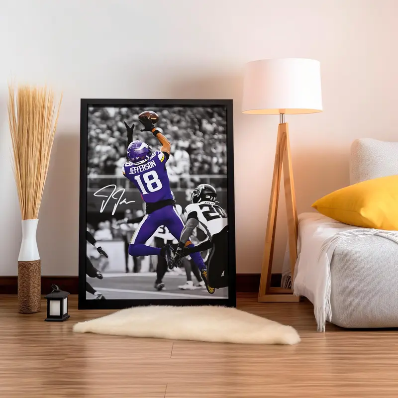 [UNFRAMED] Justin Jefferson Poster Capturing Iconic Moments, Football Wall Art for Fans Home Decor