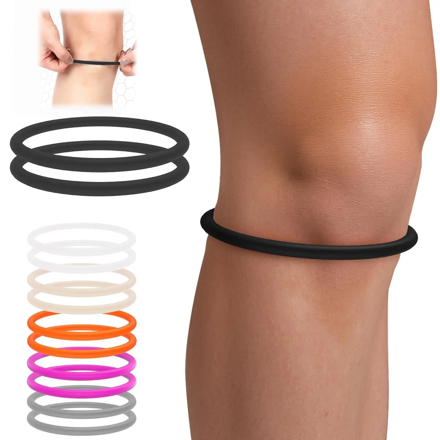 2 Pack Adjustable Patella Tendon Strap, Non-Slip Silicone Knee Bands for Pain Relief, Support for Running, Basketball, and Jumpers Knee, Knee Pain Relief, Adjustable Strap