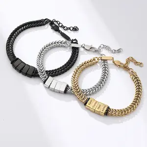 Hip Hop Titanium Steel Name Bracelet Father's Day DYI Engraving Bracelet Men's Jewelry Gift Bracelet Bracelet