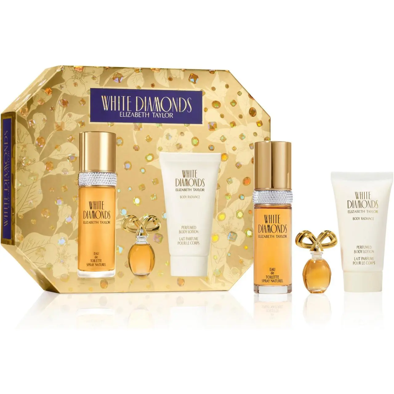 WHITE DIAMONDS 3 PCS SET FOR WOMEN: 1 OZ EAU DE TOILETTE SPRAY + 3.7 ML PARFUM MINI + 1.7 PERFUMED BODY LOTION