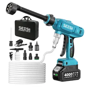 SEESII High-Pressure Cordless Pressure Washer, 1500 PSI Cleaner with 1 x 4000mAh Battery, 6-in-1 Nozzle & Foam Cannon for Car, Home, Garden Cleaning