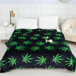 Green Leaf Bed Blanket 1pc Spring & Summer Room Decor Bedroom Decor Couch for Living Room Daily Claim My Gift Valentine's Day Mother's Day Back to School