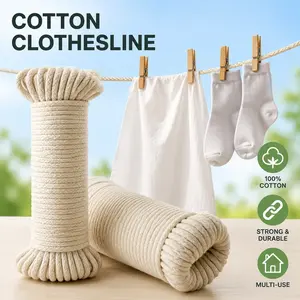Household Essentials All-Purpose Cotton Clothesline Rope, 100 ft Off White Durable Cotton Rope for Laundry Drying, Indoor Outdoor Clothesline, Craft Projects, Home Organization, Camping, Garden Use and Everyday Household Tasks