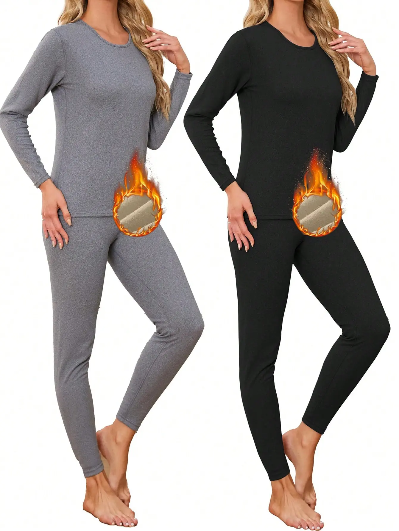 Women's 4-Pack Basic Essential Sport Thermal Underwear Long Johns - Double-Sided Fleece Lined Layering Base Layer Top & Bottom Clothes for Lady Cold Weather Sports & Outdoor Use