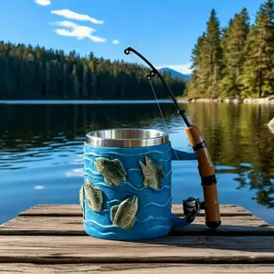 Stainless Steel Fishing Theme Cup, 3D Fish Shape, Thick Rod Handle, Durable Reusable Beer Cup, Perfect Gift for Anglers, Family Bar Camping