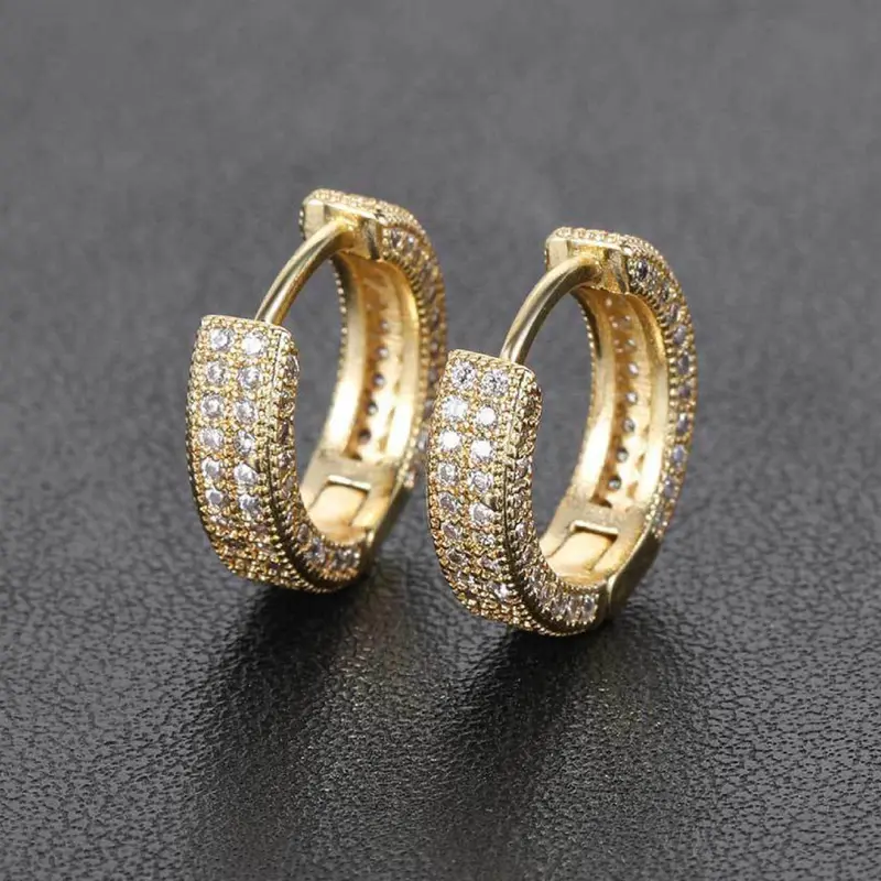 Men's Hip Hop Style Unisex Hoop Earrings, Luxurious Design with Mirrored Cz, Copper Plated Silver Color and Materials, Cubic Zirconia