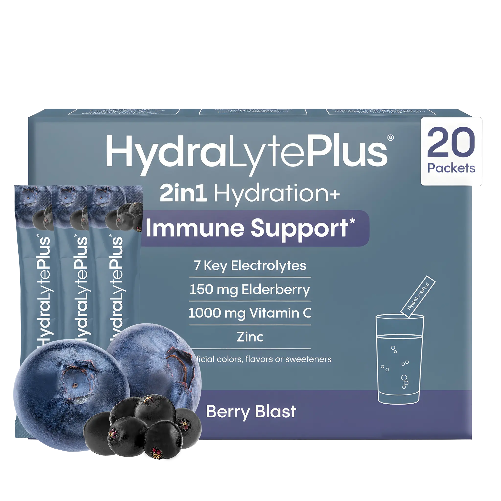 HydraLyte Plus Collagen - Low Sugar Hydration Powder | Electrolytes with Elderberry, Vitamin C, Zinc | Berry Blast (20 Servings)