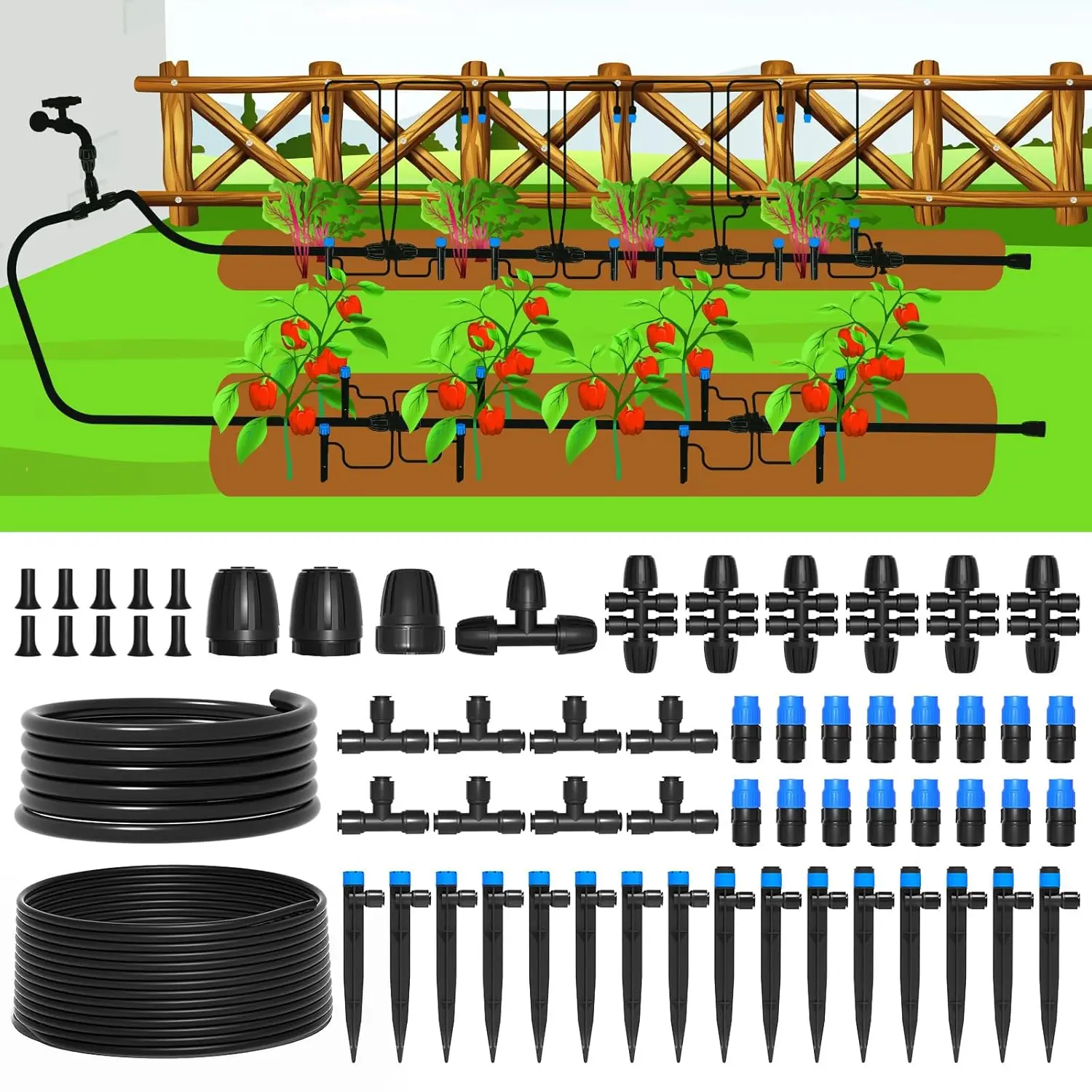 MIXC 230FT Quick Connector Automatic Drip Irrigation System, Garden Watering Sprinkler System Kit for Lawn Raised Bed Greenhouse Plant with 1/4'' Tubi