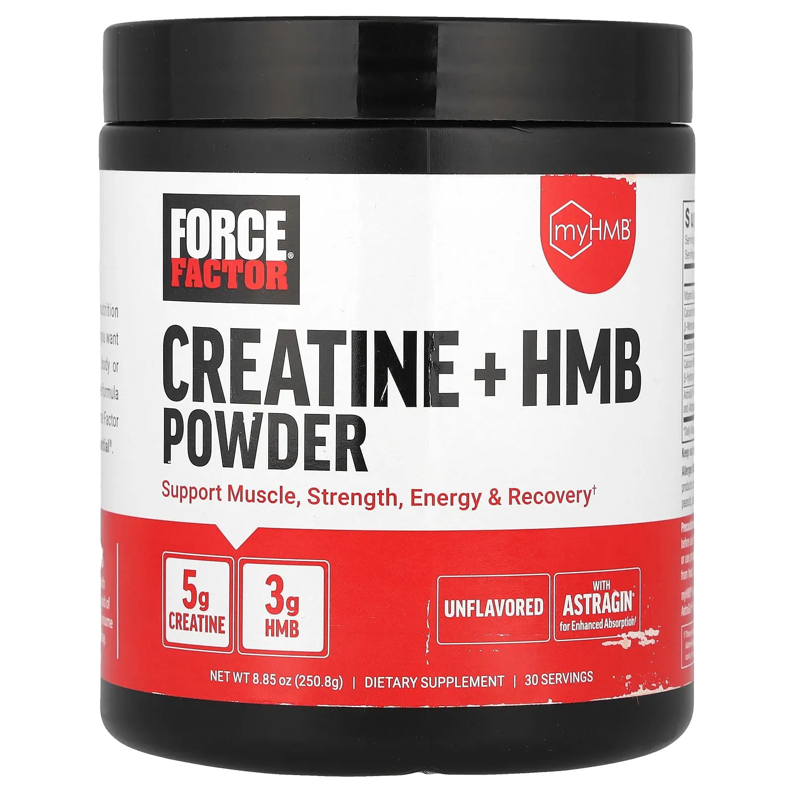 Force Factor Creatine + HMB Powder, Unflavored, 8.85 oz (250.8 g)