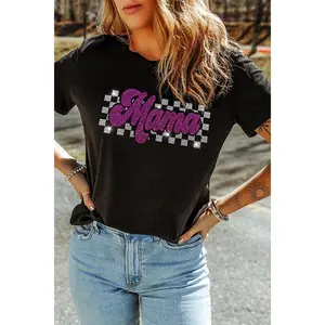 MAMA Rhinestone Letter Round Neck T-Shirt