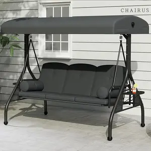 CHAIRUS  Waterproof Porch Swing with Stand, Meatl Outdoor Swings for Adults, All Weather Outdoor Patio Swings with Canopy, Yard Swing with Canopy, 2 in 1 Swing Bed with Cupholders and Pillows for Backyard