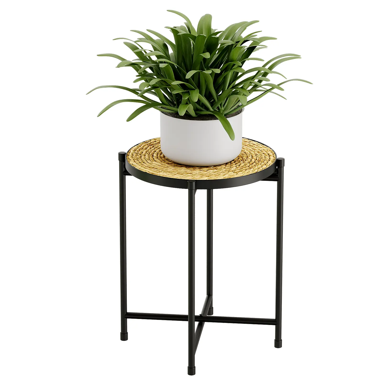Bamworld Handcrafted Boho Rattan Garden Plant Stand - 16.5 Inches High Round Planter Accessory, Indoor Outdoor Planter Support for Large Tall Potted Greenery, Small Living Room Balcony Table, Supports Plants