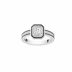Lit Jewelry | Square Black Edge Lap Created Gemstone Ring 925 Sterling Silver Daily Auspicious Anniversary