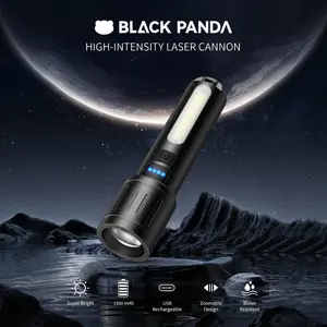 Black Panda Portable Flashlight 500 Lumens 500m Beam Mechanical Zoom  Multiple Modes USB Rechargeable