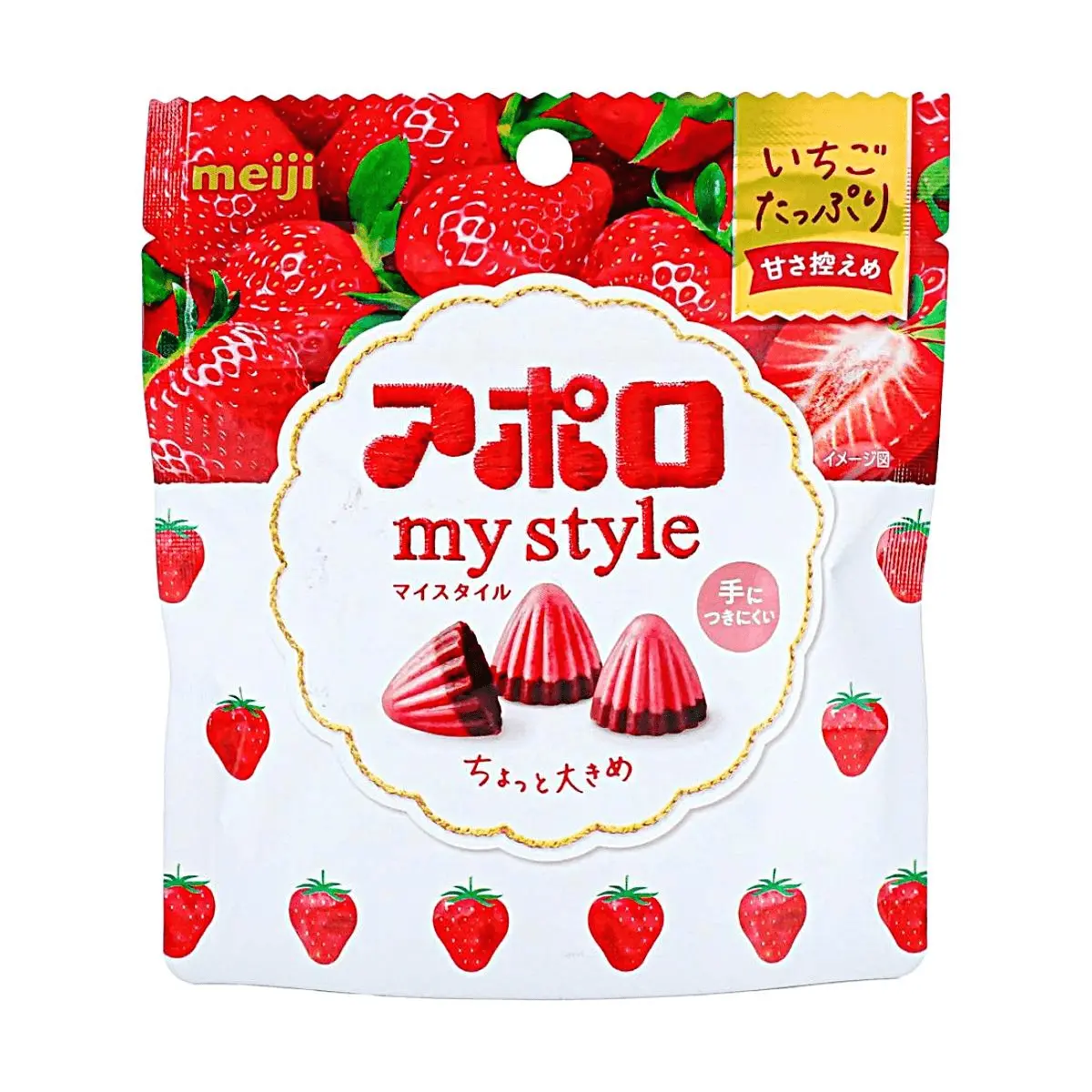 Meiji Apollo Strawberry Chocolate 41g - Classic Japanese Candy Snack, Bite-Sized Fruit Flavor Confectionery