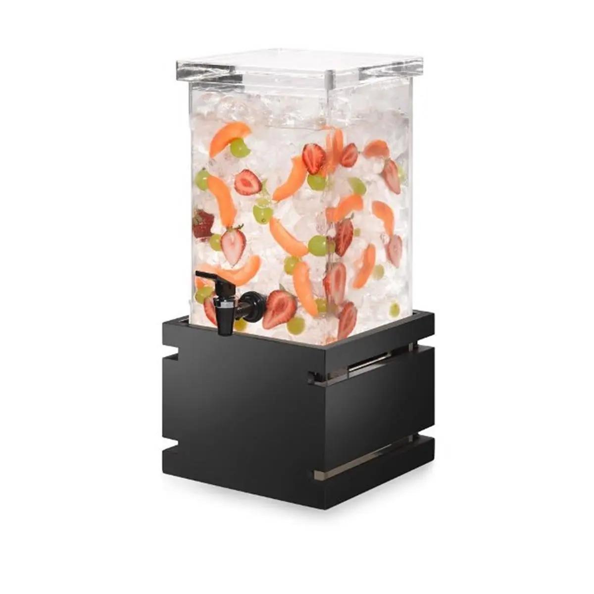 Rosseto Serving Solutions LD122 Modern Rectangular Acrylic Beverage Dispenser with Black Gloss Bamboo Base, Easy Refill, Floating Ice Chamber, Removable Top-Loading Ice Chamber, Chills Drinks, Countertop, Suitable for All Ages