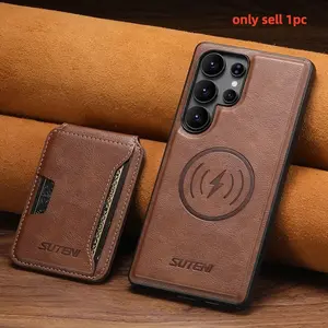 Magnet Wireless Charging Luxury Faux Leather Phone Case Card Holder Stand For Samsung Galaxy S26 Ultra S25 S24 S23 S22