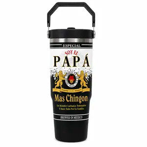 El Papa Mas Chingon 30oz Insulated Tumbler with Handle and Lid, Stainless Steel Travel Coffee Cup, Funny Spanish Gift for Dad, Husband, Grandpa Father's Day gift