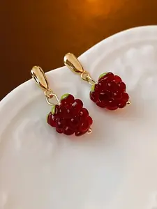 Elegant Alloy Chic Raspberry Drop Earrings for Women - Perfect for Casual Attire or Gifting, Cute Dangle Jewelry, High Quality Earrings