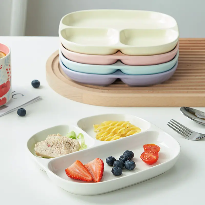 Ceramic Divided Dinner Plate, Food Tableware, Single-Serving Portion-Control Plate for Weight Management, Household Multi-Compartment Plate for Kids, Snack Plate for Diet
