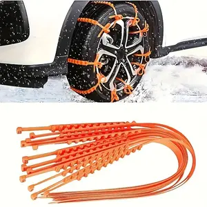 Emergency Anti-skid Mud Snow Survival Traction Multi-Purpose Car Tire Chains, Orange, Reusable Car Snow Chains, Universal Adjustable Emergency Portable Snow Tire Chains, Car Truck SUV Emergency Winter Driving Safety Chains