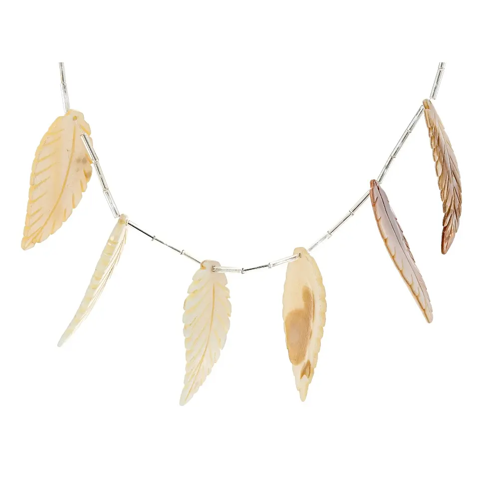 JTV Shell Carved Leaf Bead Strand Approximately 14" in Length