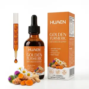 HUAEN Turmeric Curcumin Liquid Drops - Daily Botanical Supplement with Milk Thistle & Black Pepper - 2 Fl Oz