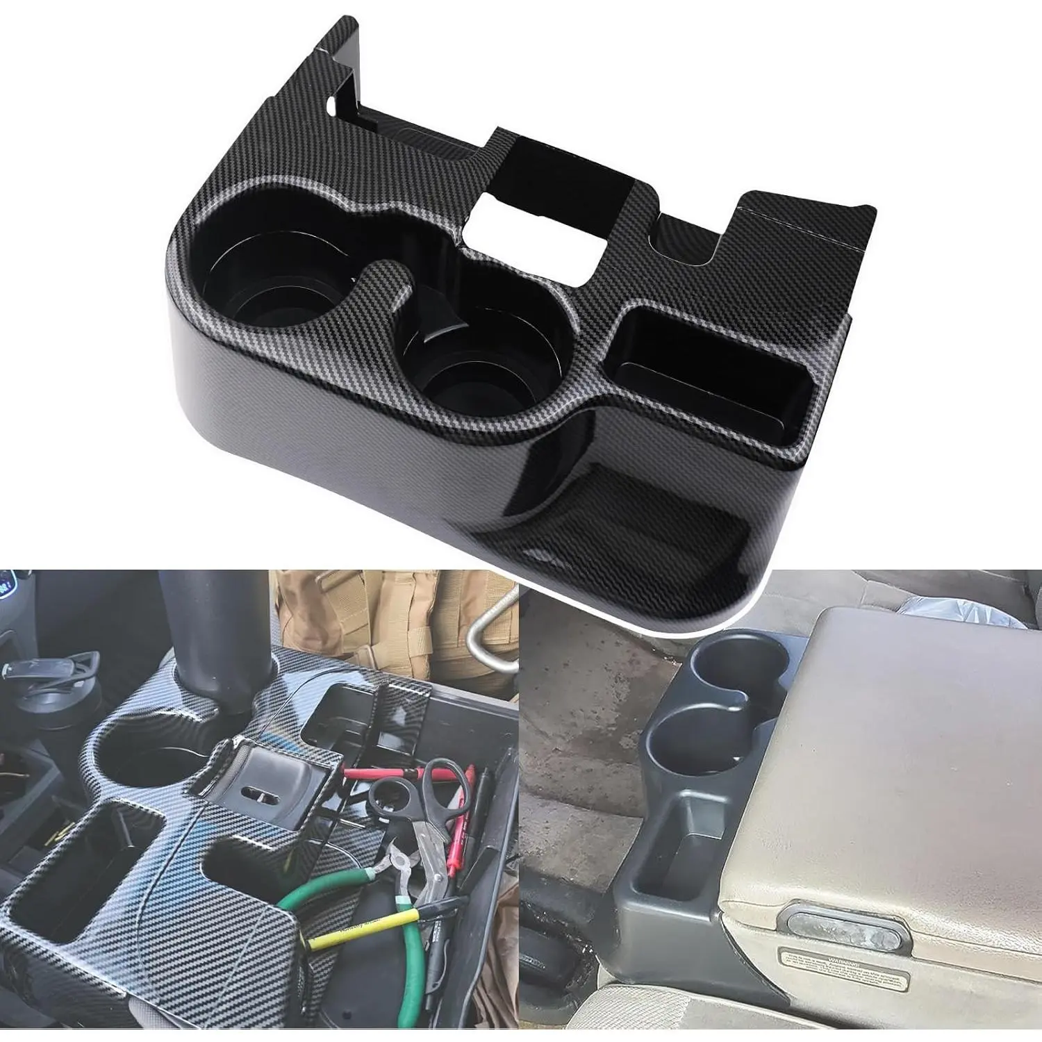Carbon Fiber Cup Holder Attachment for Center Console |   Compatible with 2003-2012 Dodge Ram 1500 2500 3500 Truck |   Replaces SS281AZAA Front Seat Add-On Cupholder Tray Insert