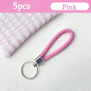 5pcs Creative Leather Cord Keychain Woven Car Pendant Colorful Keychain Lanyard Pendant