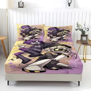 Murder Drones Pattern Unique Print 3-Piece Bed Set, Includes 1 Fitted Sheet and 2 Pillowcases, Comfortable, Decorative and Non-Slip Bedding for Bedrooms and Guest Rooms