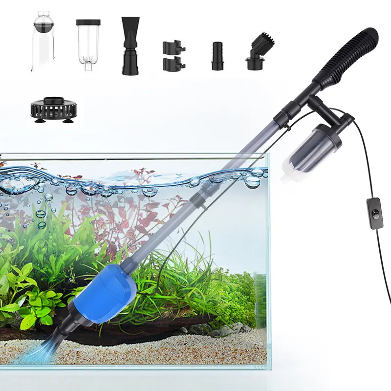Electric Aquarium Gravel Cleaner Kit - 32W Strong Pump, 530GPH, 35.4-47.2in Length, Adjustable Water Flow, Siphon Vacuum Suction, Plastic/Silicone Build, 4-Layer Filtration, Power Supply, User-Friendly Universal Fit Pet Fish Tank Cleaning Tool