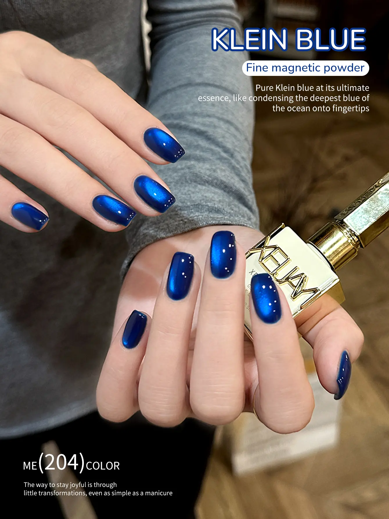XEIJAYI 1PC 15ML 【TPO&HEMA Free】 Klein Blue Magnetic Cat Eye Gel Nail Polish, Shimmering Light Reflection with Glossy Finish, Soak-Off UV LED Gel for Autumn Winter Nail Art, DIY Manicure, Nail Design, Home and Salon Use, Creative Cat Eye Styling