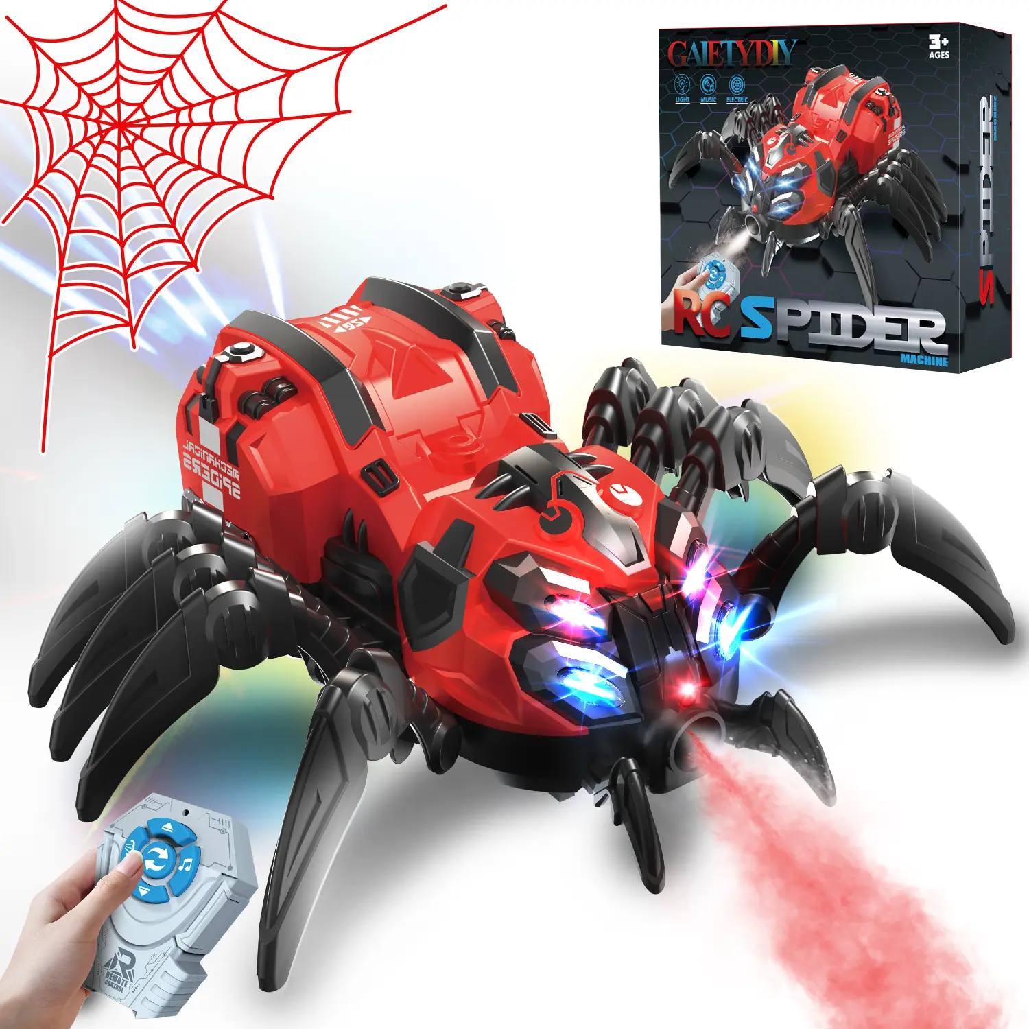 GAIETYDIY Remote Control Spider Toy, Robot Spider with 2.4 GHz Remote Controller, RC Spider Stunt Robot with Spray/Lights/Music, Realistic Spider Gift for Boys Girls, Halloween, Christmas, Toys for Party Prank