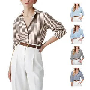 Siliteelon Striped Button Down Shirts for Women Dress Shirts Long Sleeve Collared Office Work Shirt with Pocket Comfy Business Casual & Chic Old Money Outfits January Outfits | Designer Style Inspo